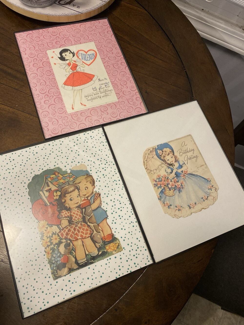 Vintage Lot Of 3 Greeting Cards In Frames For Decoration